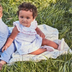 Janie and Jack dress Garden Floral Butterfly white w/ bloomers size 6-12 months